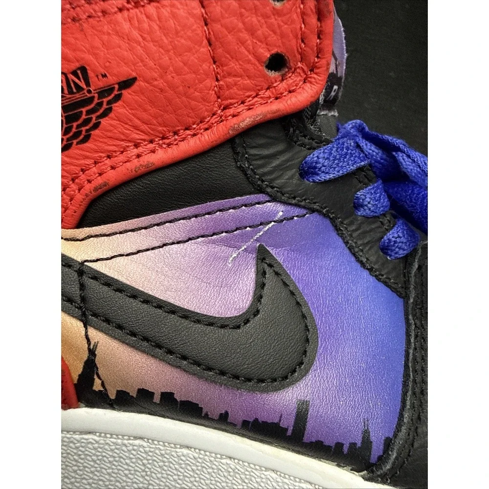 Nike Air Jordan 1 Mid Boys Size 4Y Blue Black Athletic Leather Shoes Sneakers